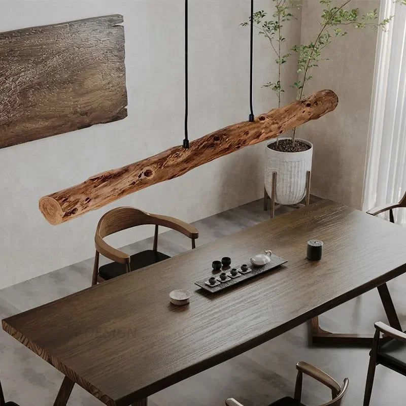 Japanese Retro Wabi Sabi Wood Led Pendant Lights Creative Log Chandelier Restaurant Bar Island Hanging Lamps Home Decorative