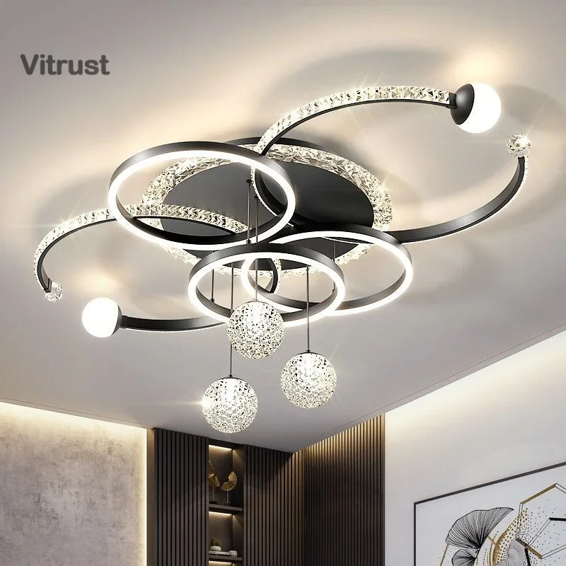 Modern Crystal Ceiling Light Dimmable Flush Mount LED Chandelier for Living Room Dining Room Hallway Lighting