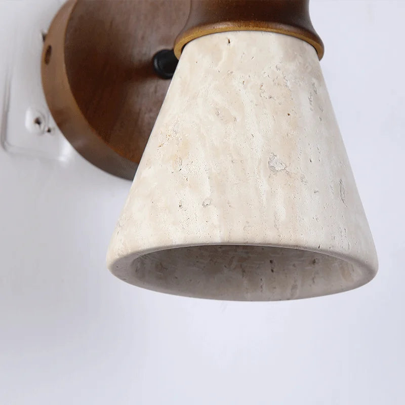Natural Yellow Travertine Stone Wall Sconce Lamp - Classical LED Wall Light Fixture for Bedroom Bedside, Living Room & Home Decor