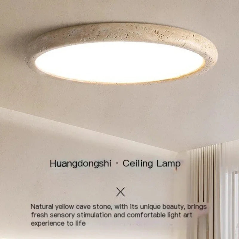 Nordic Yellow Travertine Simple Ceiling Light Retro Cream Style Living Room High-end Feeling LED Modern Bedroom Decorate Texture
