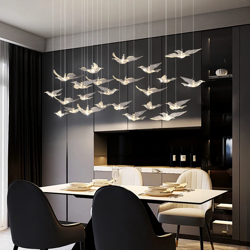 Suspension Chandelier Design Bird Hanging Lamp Dining Table Dining Chandelier Rectangle Kitchen Island Acrylic Pendant Light