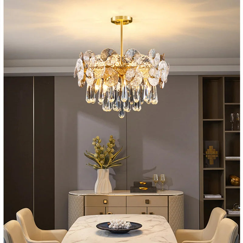 2025 Modern Light Luxury Led Lotus Flower Crystal Ceiling Chandelier For Living Room Bedroom Restaurant Hall Pendant Lamp Lustre