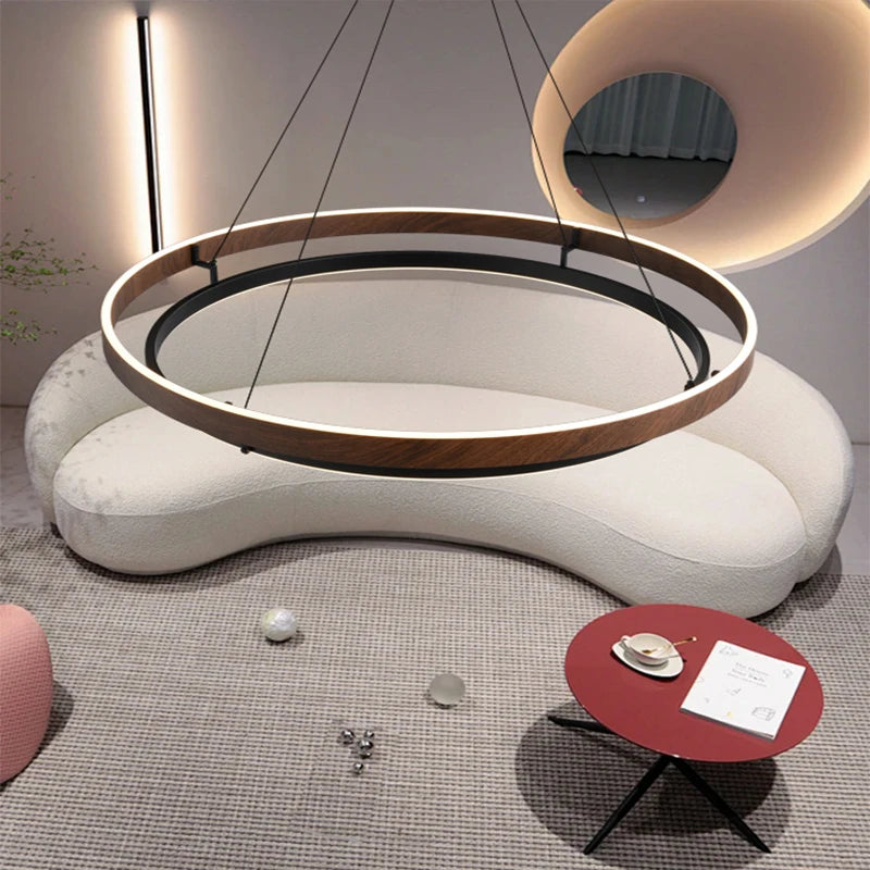 Designer's modern wood grain color retro living room pendant light dining room bedroom study circular pendant light