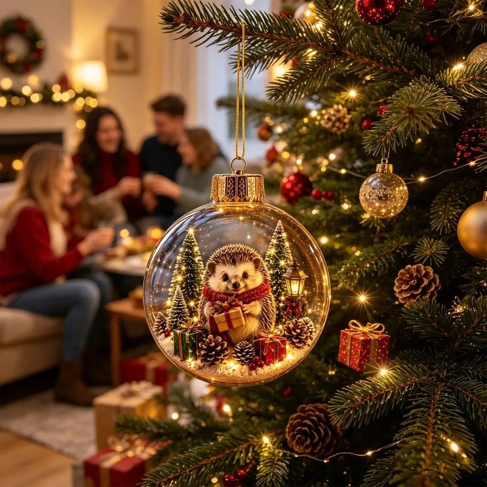 Acrylic Light-Up Christmas Ball Ornament Penguin Snowman Christmas Bauble Ornament Animal Pattern Transparent