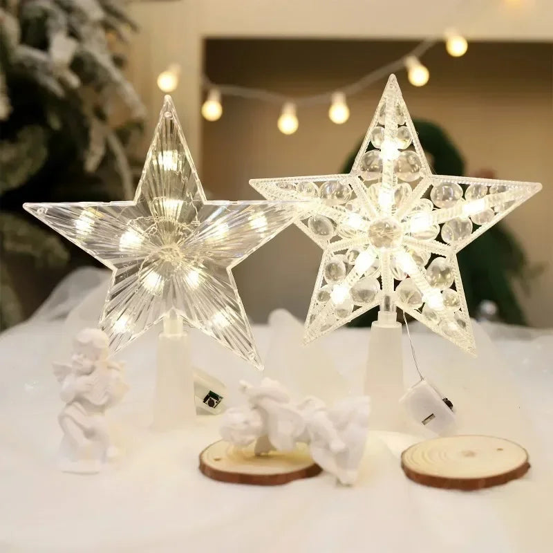 15/20cm Christmas Decoration LED Star Light Christmas Tree Pendant Ornaments for Home Decor Navidad New Year 2025 Gift Accessory