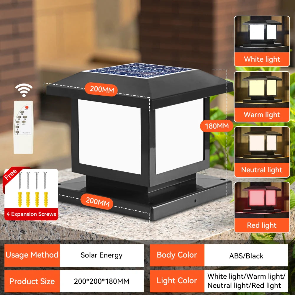 Outdoor LED Solar Column Light - Waterproof Dimmable Garden Pillar Lamp