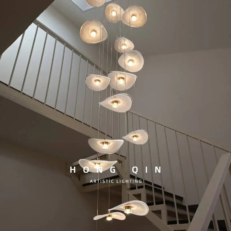 Luxury Stair Chandelier Pendant Light Lighting Duplex Loft Glass Hanging Lamp Nordic Minimalist Long Staircase Chandelier Lustre