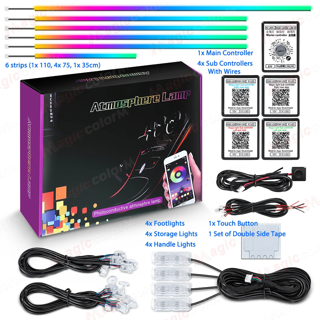 18-in-1 RGB Symphony LED Car Ambient Lighting - Bluetooth App Control Kit