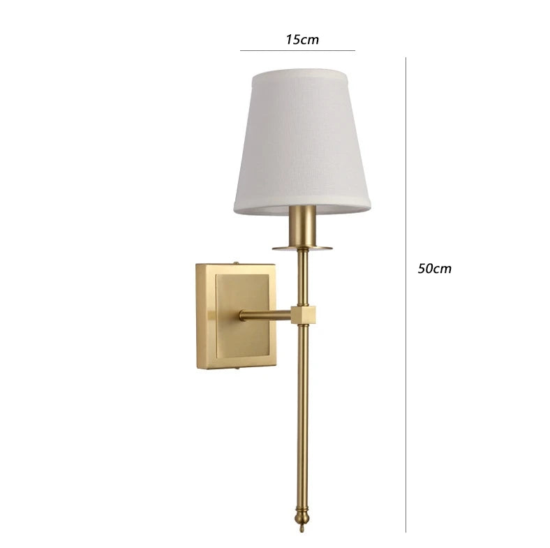 American Copper Wall Lamp Gold Bedroom Bedside Wall Decoration Light Living Room Background Villa Aisle Corridor Wall Sconces