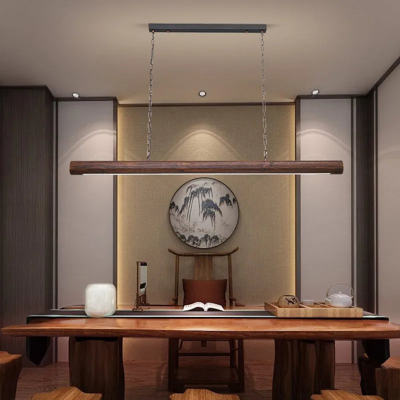 New Solid Wood Chandelier For Modern Minimalist Dining Bar Single-Line Chandelier For Tea Room Wooden Long Chandelier For Lounge
