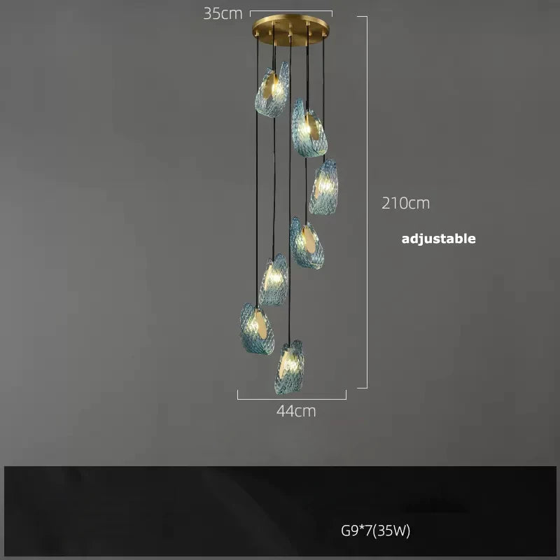 2026 Postmodern Copper Glass Chandelier - Blue Beauty Luxury Dining Room Light