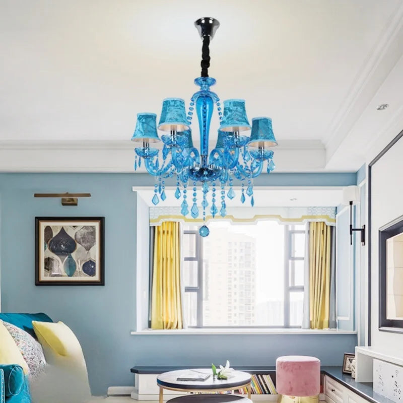 Nordic Luxury Blue Crystal LED Chandelier Restaurant Bedroom Coffee Shop Clothing Store Hotel Club Pendant Lamp Art Decor Light