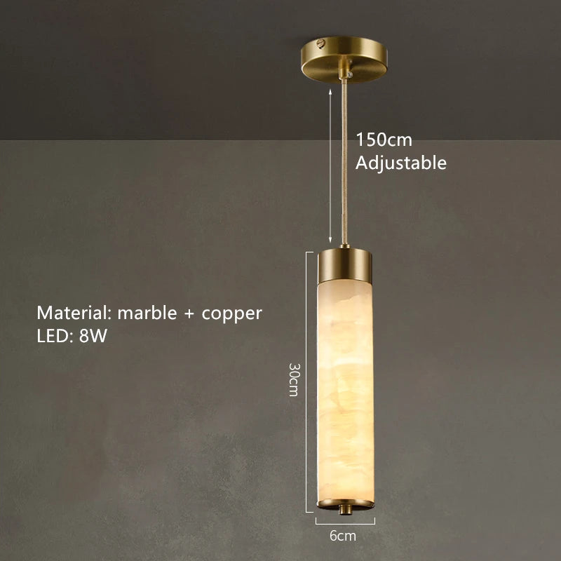 Natural Marble & Brass LED Pendant Light - Luxury Nordic Bedside Hanglamp