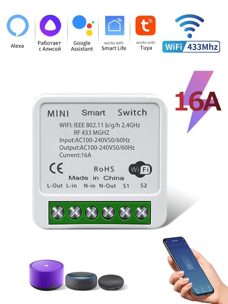 Tuya WiFi Smart Switch 16A - RF 433MHz Remote Relay Receiver Kit