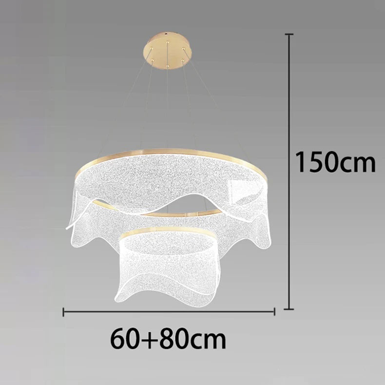 Medieval Bauhaus Luxury Fiberglass Paper Scarf Shape Wedge LED Pendant Light Lustre Lamps for Living Room Decoration Chandeliers