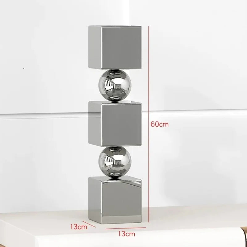 Stainless Steel Sculptures Modern Minimalist Floor Decoration Sculptures Creative Geometric Art Large Figurines Home Ornaments