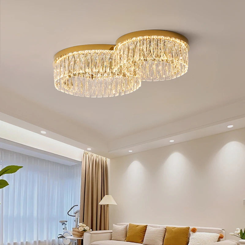 Modern Round Crystal Ceiling Light for Living Room Dining Room Bedroom Study Gold Minimalist LED Indoor Decor Ceiling Lamp