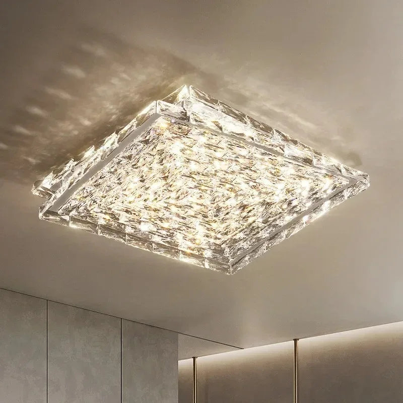 Luxury Modern Crystal Ceiling Light Chandelier - Flush Mount Ceiling Lamp Fixture for Living Room, Master Bedroom & Home Decor