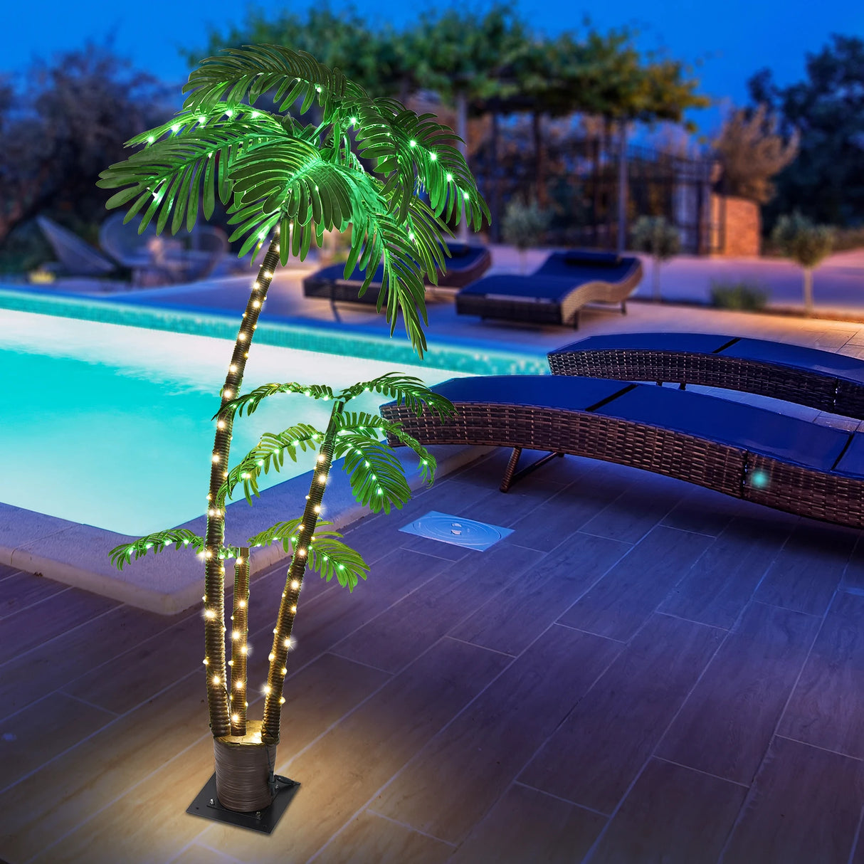 6ft Solar Lighted Palm Tree LED Artificial Palm Tree for Tiki Bar Christmas Decoration
