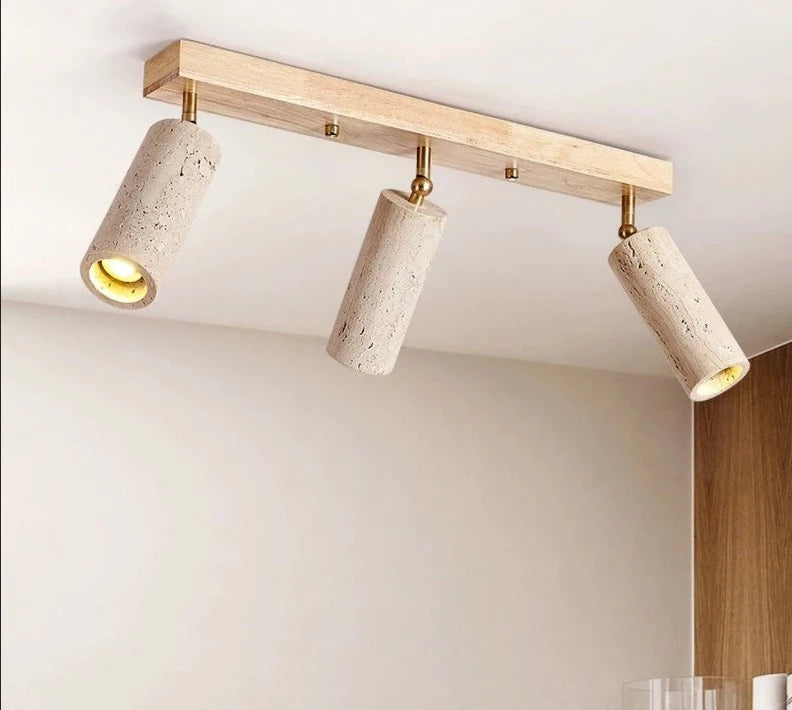 Led Spotlight 3 Heads Surface Mounted Ceiling Lamp Stone Wood Spot Light Long Wall Focus For Living Room Cloakroom Clothing Store
