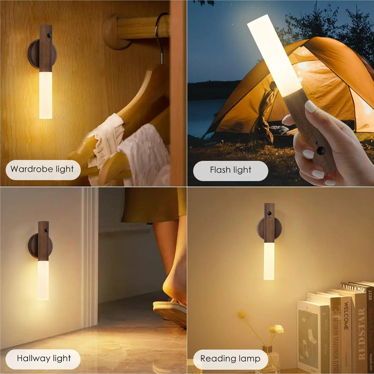 LED motion sensing light wall lamp 2-piece set rechargeable lighting corridor staircase magnetic 360 ° rotation black walnut 2