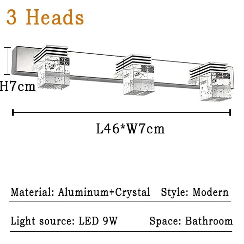 LED Wall Light Waterproof Crystal Wall Lamps Mirror Front Light Wall Mounted Bathroom Living Makeup LED Wall Fixtures Sconce