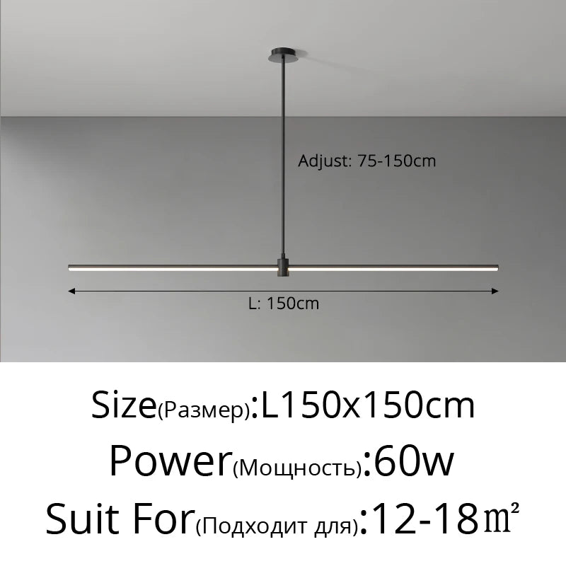 Modern Simplicity Long Linear LED Pendant Lights Strip Hanging Indoor Lamps for Office Table Kitchen Home Decoration Chandelier