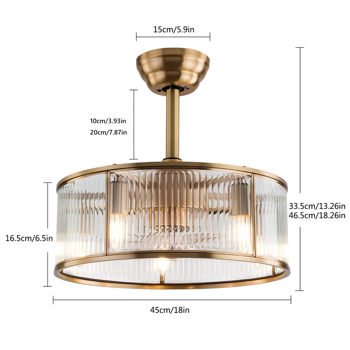 Ceiling Fan with LED Light Kit Remote Control Gold Brushed Brass Industrial Farmhouse Ceiling Light Fixture for Kitchen Island