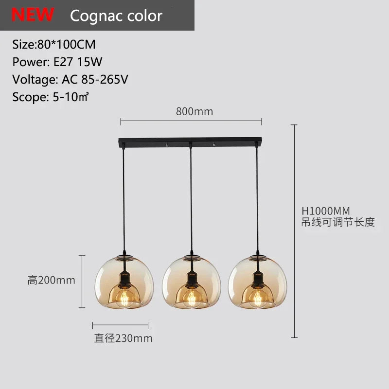 Glass LED chandelier bar living room dining table kitchen bar counter bedroom modern grey art pendant light