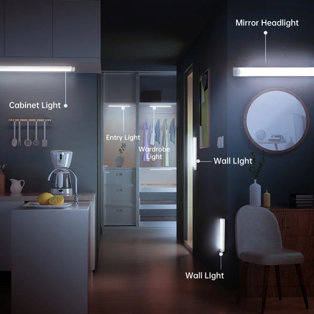 Under Cabinet Lights Motion Sensor Night Light Rechargeable Wireless LED Lamp Bedroom Kitchen Closet Staircas Home