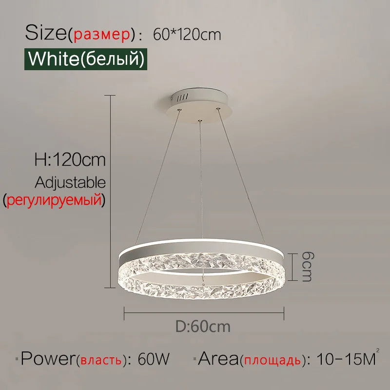Nordic Creative Modern LED Chandelier Ceiling Dimmable Round Chandelier Living Room Dining Room Bedroom Glossy Lighting Fixtures