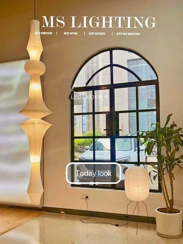 Nordic Wabi Sabi Wind Rice Paper Led Pendant Lights Living Room Bedroom Corner Chandelier Duplex Loft Home Decor Bedside Lamp