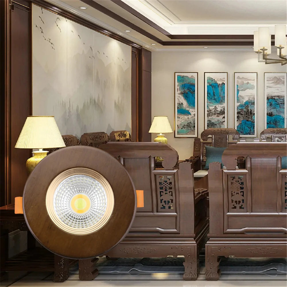 Country Decor Walnut Wooden LED Recessed Downlight (5W 110V-220V) - Solid Wood Ceiling Spotlight Fixture for Living Room, Kitchen & Loft Interior
