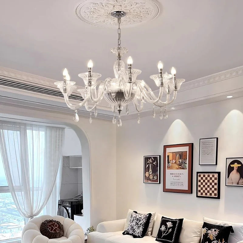 French Luxury Candle E14 Chandelier Decor Living Room Creamy Style Pendant Light Romantic Bedroom Hanging Lamp Led Luminarias