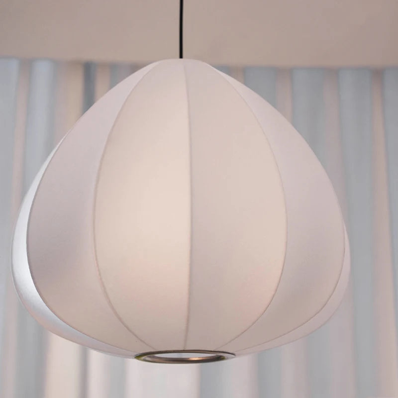 Japanese Wabi-Sabi White Silk E27 Pendant Light - Nordic Art Fabric Ceiling Chandelier Lamp Fixture for Living Room, Dining Room & Bedroom