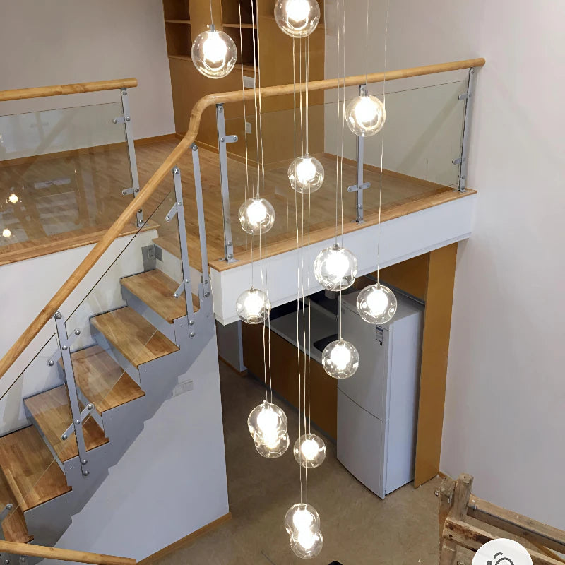 Nordic Creative Round Glass LED Chandelier Applicable To Stair Decoration Decoration Maison Home Decor Interior Lighting