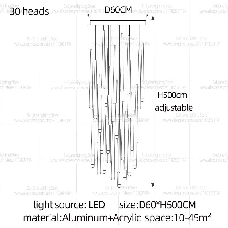 Modern LED Long Staircase Chandelier - Luxury Villa & Attic Hanging Lamp
