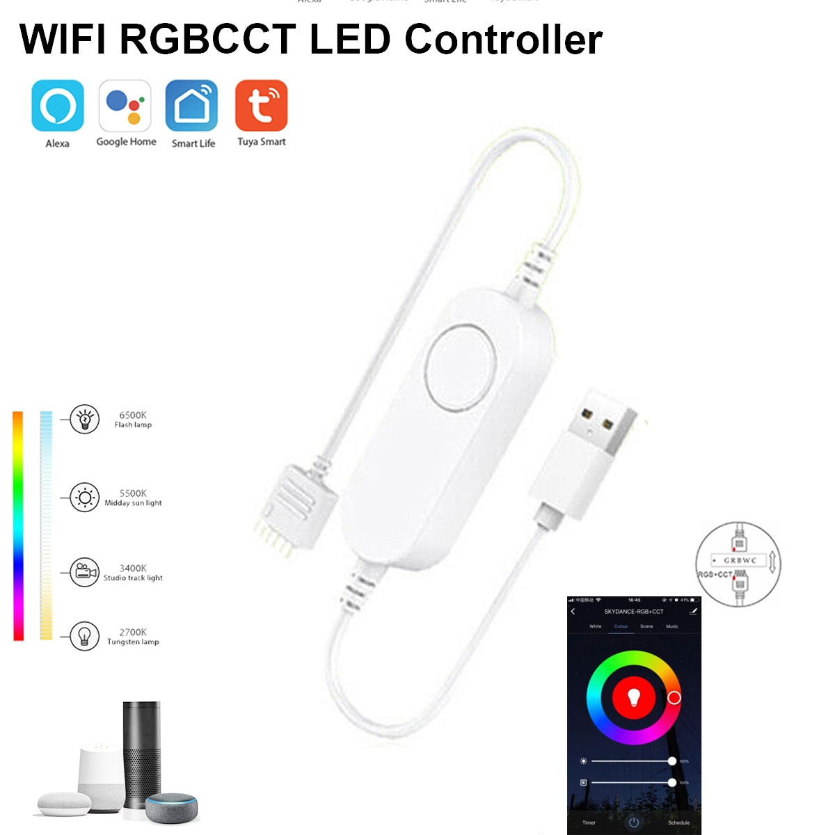 Smart Life APP 5-24V -DW/CCT/RGB/RGBW led Light Strip Wireless Remote Controller Smart Home work with Alexa Google Home