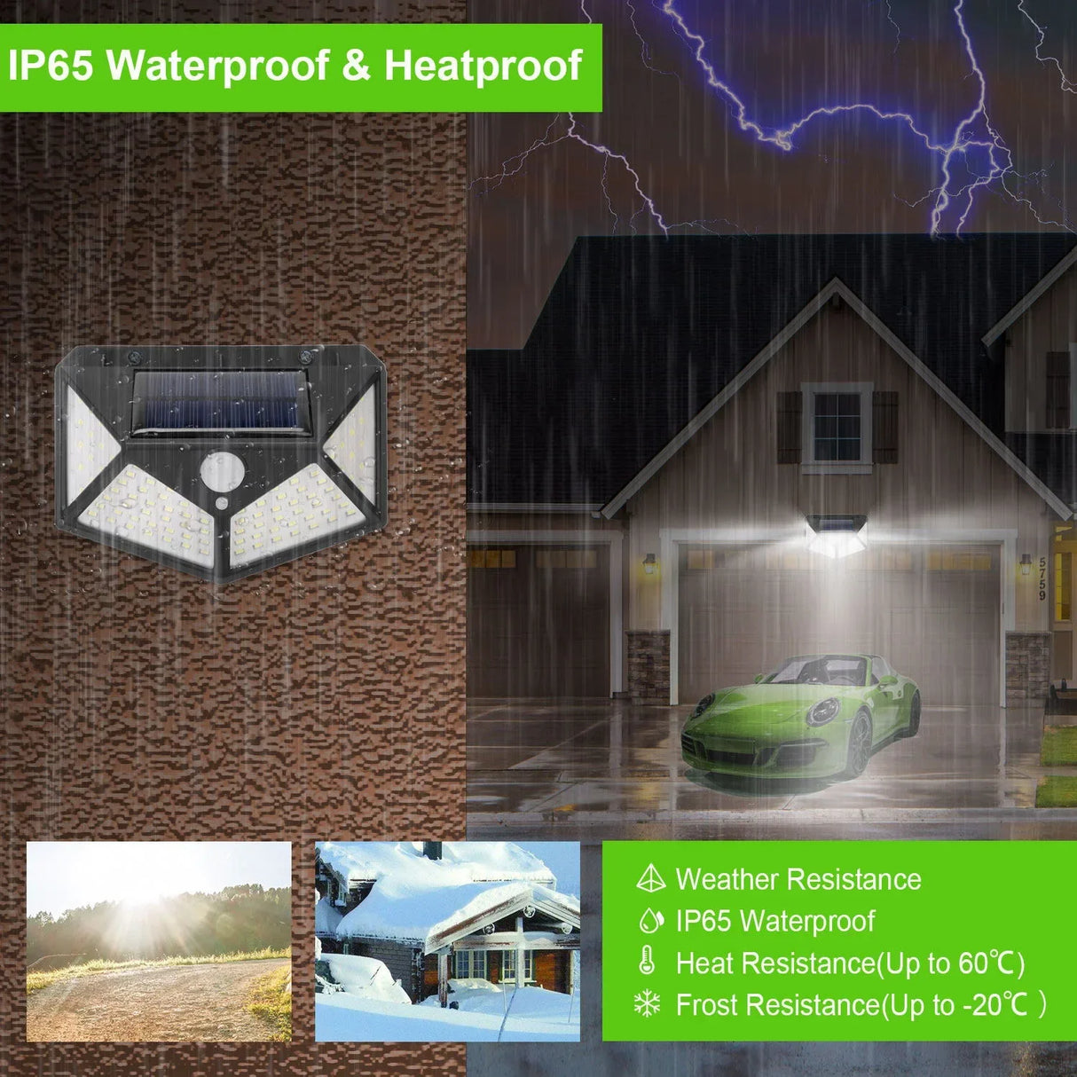 Outdoor Solar Powered Lamp IP65 Waterproof with Motion Sensor 100 Led Spotlights Street Wall Light Garden Decoration