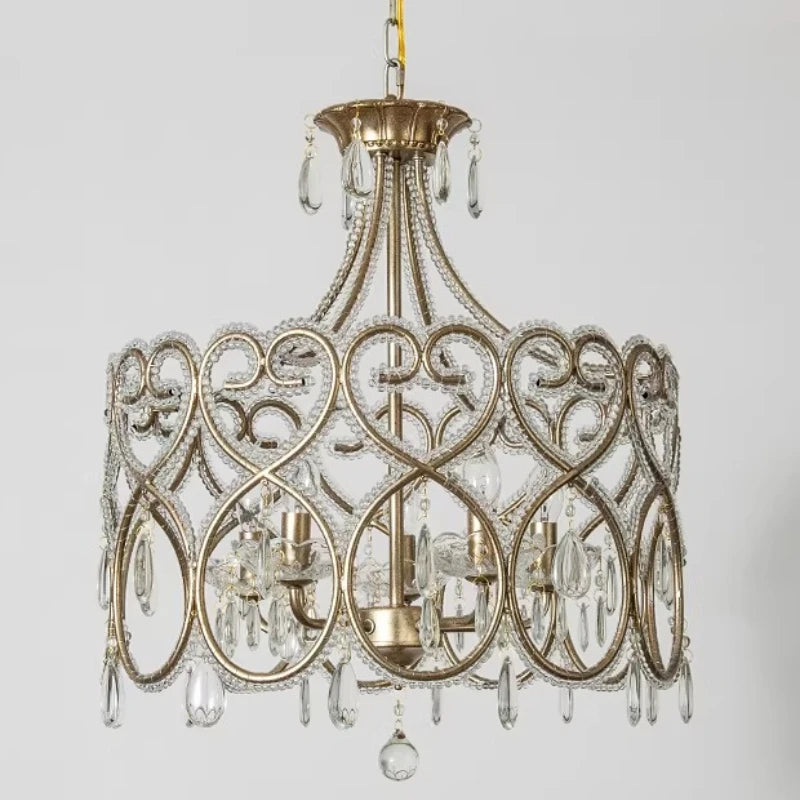 French French Crystal Candle Chandelier (Solid Copper) - Romantic Vintage Pendant Light Fixture for Living Room, Bedroom & Home Decor