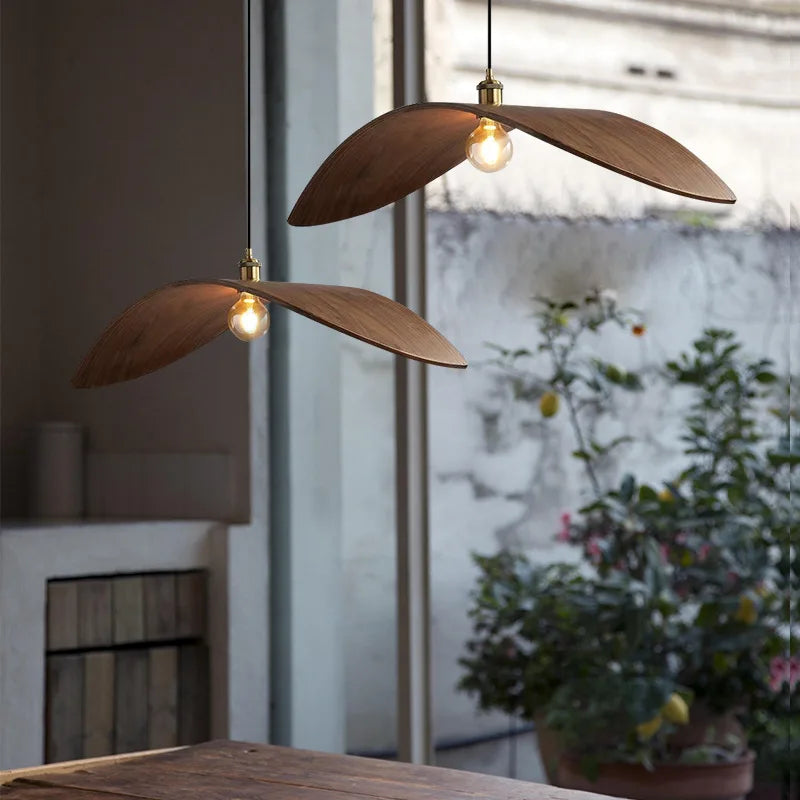 Imitation Wood Pendant Lights dining room lamp Kitchen Restaurant Bar Hanging Lamp straw hat Home decors Lighting fixtures E27