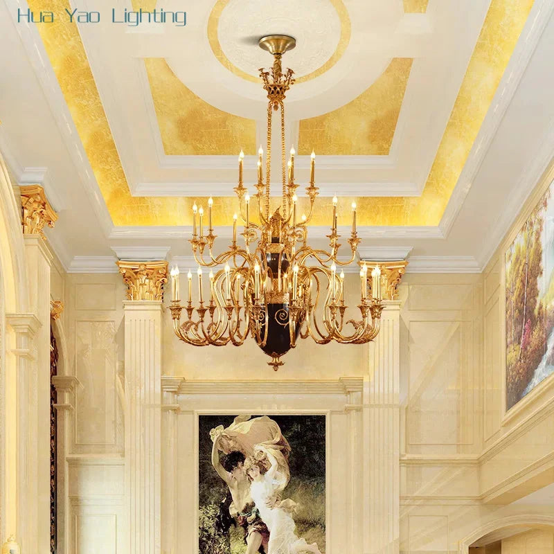 French Mid Century Copper Chandelier European Luxury Classical Hotel Villa Hall Living Room Antique Brass Pendant Light