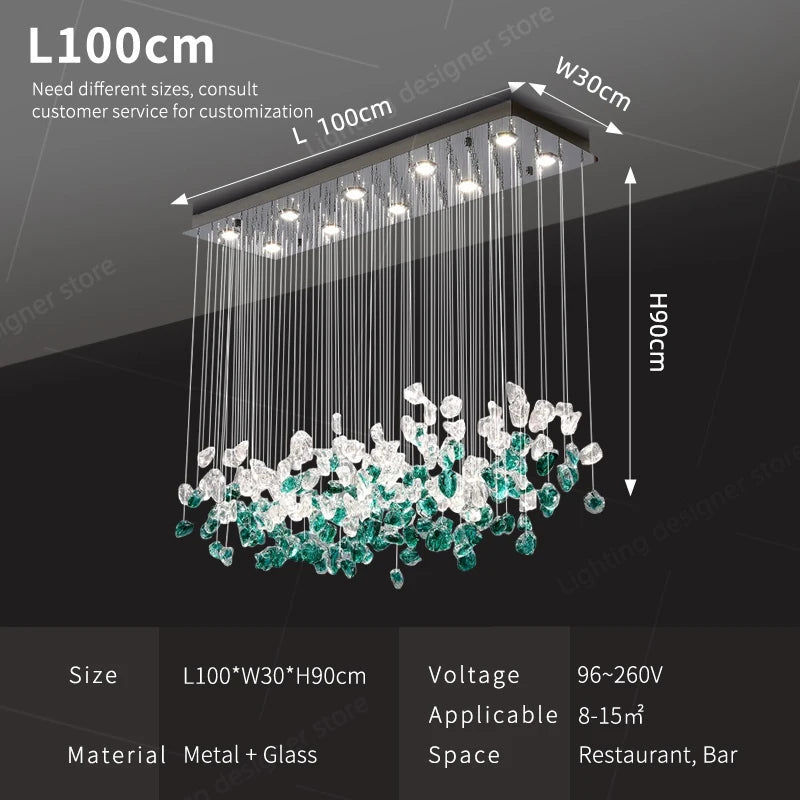 Dining Room Chandeliers Duplex Villa Hall Hanging Lamp Luxury Living Room High Ceiling Green Stone Glass LED Pendant Lights