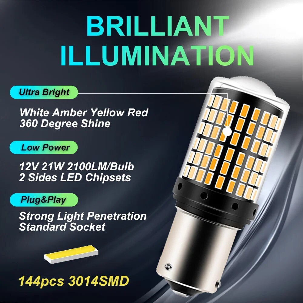 2x P21W PY21W Car LED Bulb Ba15s 1156 Bau15s T20 WY21W W21W 7443 High Power LED Signal Light Can bus No error Auto Reverse Lamp