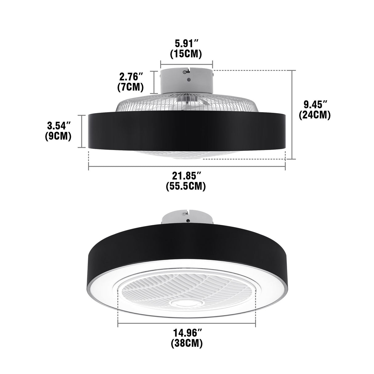 LED Light Ceiling Fan with Lamp Remote Control Modern Lighting 72W Three-color Adjustable 22 inch