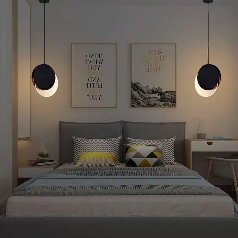 Modern LED Pendant Light Round Simple Restaurant Bar Moon Creative Hanging Fixture Bedroom Bedside Nordic Decor Art Small Lamp