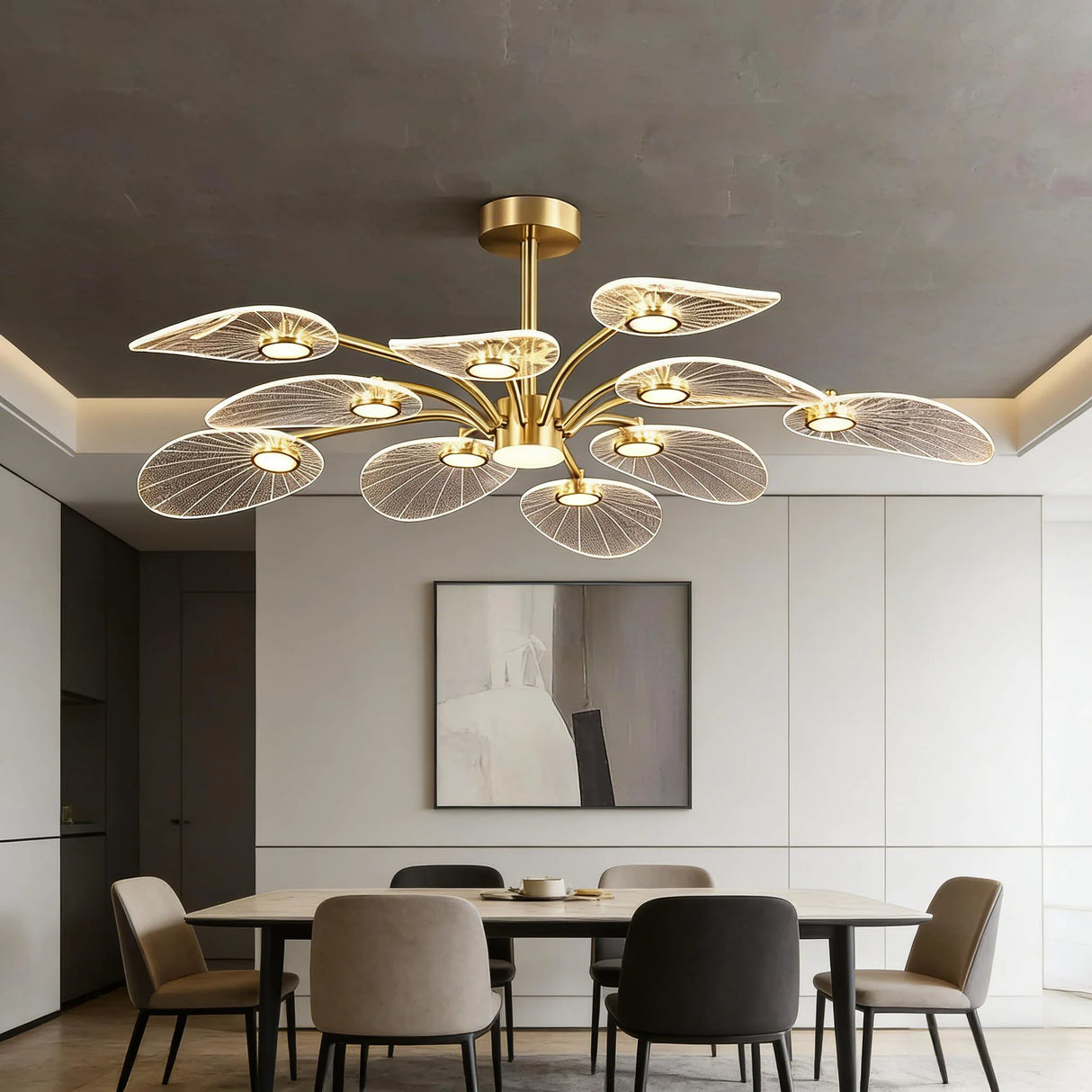 Nordic Luxury Lotus Ceiling Light Gold Acrylic Hanging Lustre for Dining Room Kitchen Island Home Decoration Lighting