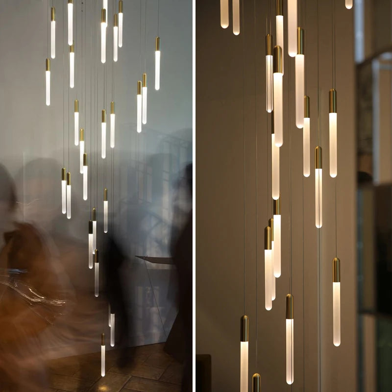 Nordic Staircase Chandelier Ceiling Lamp Minimalist Gold Or Black Living Room Kitchen Light Villa Designer Pendant Lights Lamps