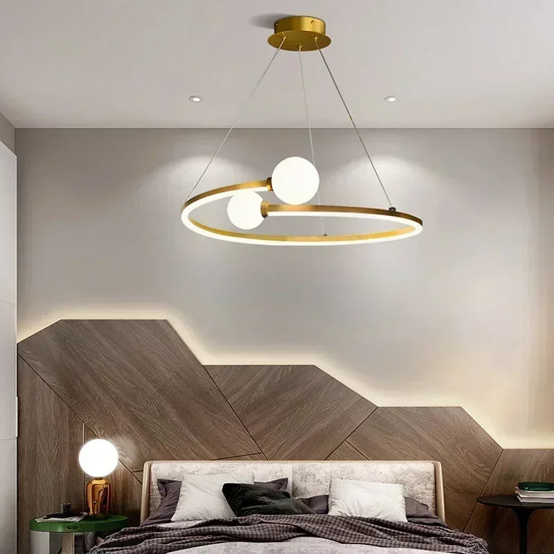 Nordic Minimalist Ring Pendant Lamp Dimmable for Table Dining Room Kitchen Island Bedroom Chandelier Lustre Lighting Fixture