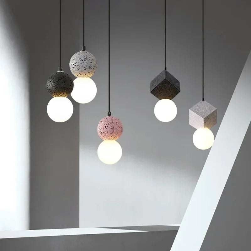 Modern Minimalist Resin Honeycomb Stone Design LED Warm White Light Single Bedside Dining Pendant Lamp Glass Ball Pink Fixture
